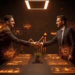 Fusión avanzada entre startups de IA Cohere y Aleph Alpha con metáforas visuales de inteligencia artificial y ecosistema tecnológico europeo y latinoamericano.