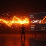 Fundador de IA frente a interfaz digital resaltando la valoración de ComfyUI de $500M y lecciones para startups de IA generativa.