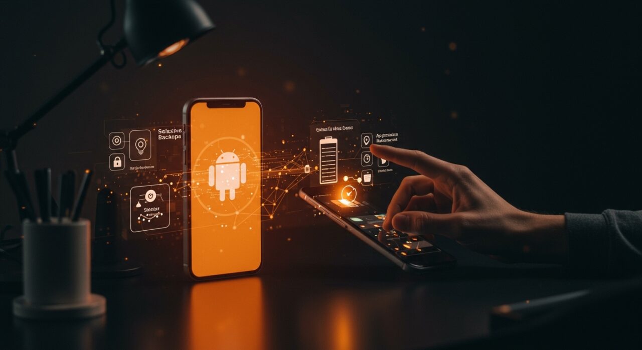 Guía segura para founders configurando móvil nuevo con backup selectivo, transferencia de datos y seguridad móvil en ambiente startup.