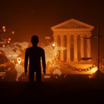 Ilustración conceptual sobre órdenes geofence y privacidad de datos en la Corte Suprema de EE.UU. con enfoque en vigilancia digital y consecuencias legales.