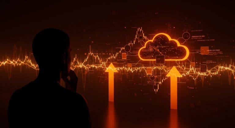 Costos crecientes de cloud en Europa impactan startups tech, mostrando infraestructura digital y flujos de energía en centros de datos.