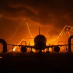 Crisis del combustible de aviación en Europa mostrando avión detenido y metáforas visuales de corte de suministro y oportunidades startup.