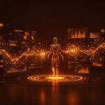 Agentes multi-paso en IA superando al RAG tradicional en precisión, representado con interfaces digitales y redes neuronales abstractas en colores naranja y negro.