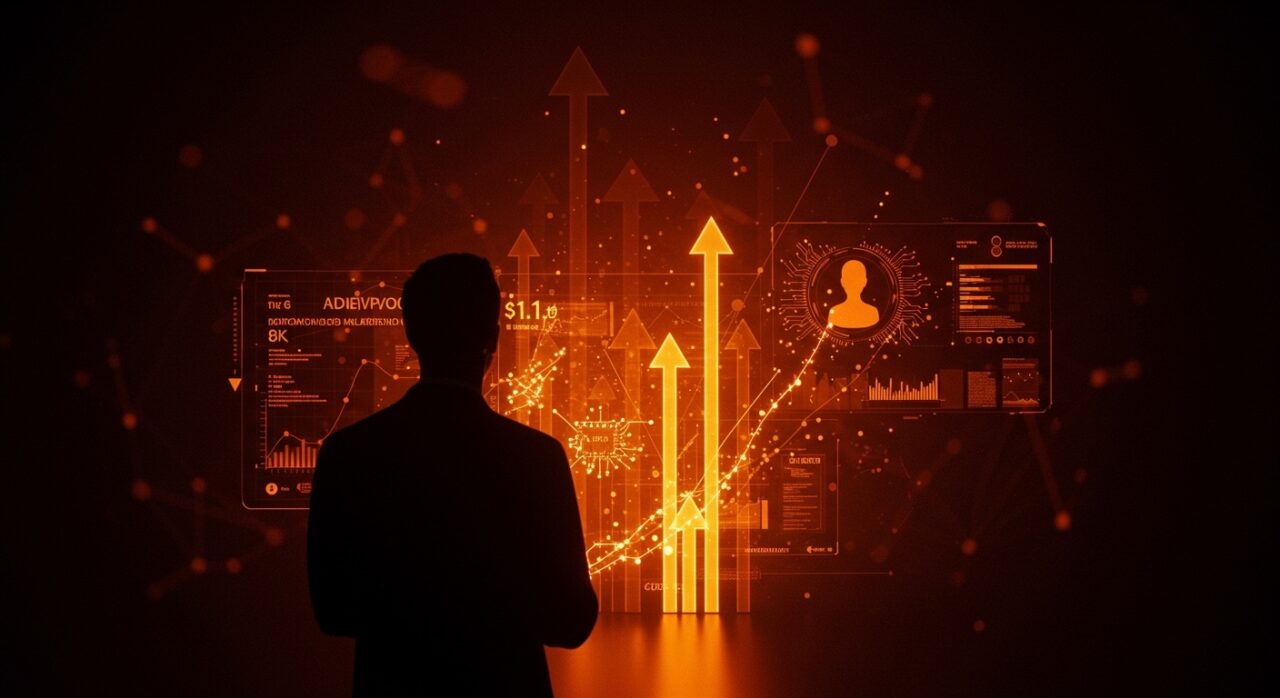 David Silver con interfaz digital futurista simbolizando IA sin datos humanos y una ronda de financiamiento de 1.1 mil millones de dólares.