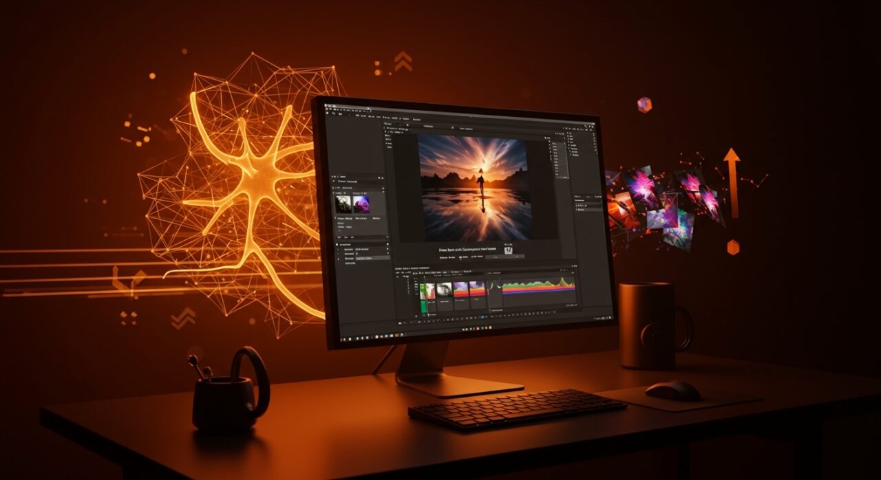 Interfaz avanzada de DaVinci Resolve 21 Photo Editor con IA y color grading, alternativa gratuita a Lightroom para edición fotográfica profesional.