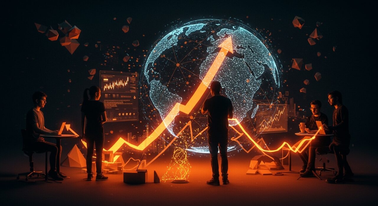 Startup deep tech chilenas colaborando con elementos visuales que representan escalabilidad, financiamiento e internacionalización hacia mercados globales.