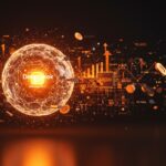 Visualización futurista de DeepSeek V4 con 1,6 billones de parámetros y contexto de un millón de tokens, destacando tecnología IA open-source para startups hispanohablantes.