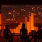 Jóvenes de la Generación Z evaluando valores corporativos y cultura organizacional en startups con influencia de inteligencia artificial para retener talento.