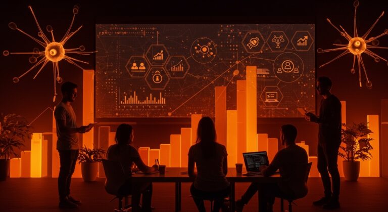 Jóvenes de la Generación Z evaluando valores corporativos y cultura organizacional en startups con influencia de inteligencia artificial para retener talento.