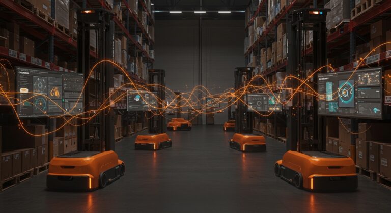 Alianza Dematic y GreyOrange con plataforma GreyMatter para automatización inteligente en almacenes con robots móviles autónomos y software IA.