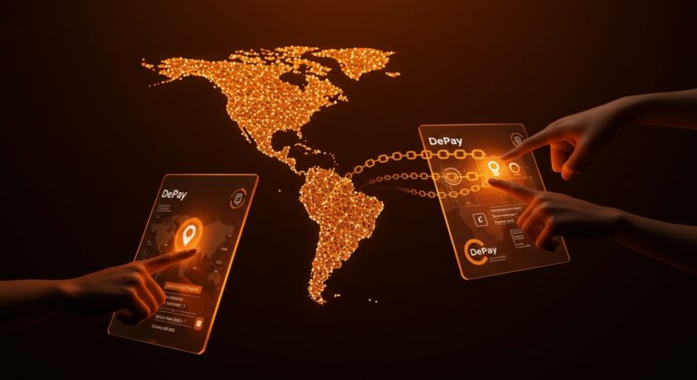 Mapa digital de América Latina con enlaces blockchain y pagos instantáneos cross-border ilustrando la fintech argentina Depay y su inversión Seed.