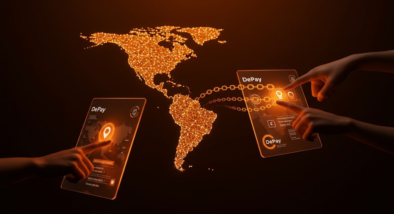 Mapa digital de América Latina con enlaces blockchain y pagos instantáneos cross-border ilustrando la fintech argentina Depay y su inversión Seed.