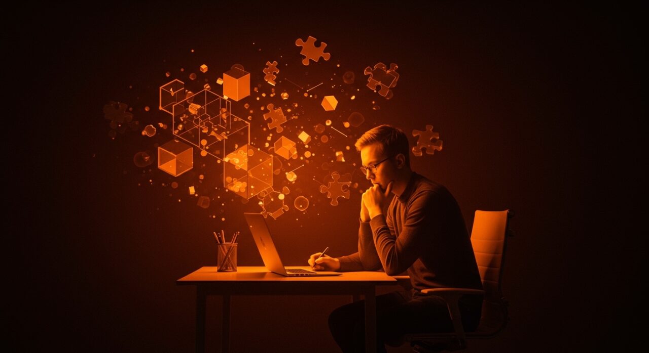 Fundador aplicando el método cartesiano para dividir y resolver problemas complejos con pensamiento crítico en el ecosistema startup.