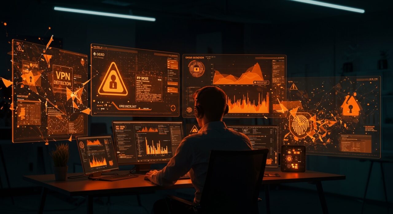 Detección de VPN con listas negras y browser fingerprinting, representando la seguridad y privacidad online en startups tecnológicas.