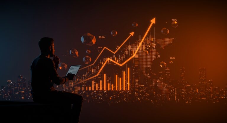 Silueta de fundador de startup frente a un paisaje digital que representa deuda privada y capital fresco en Chile con inversión en América Latina.