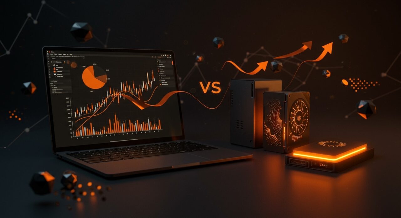 Comparativa visual de discos duros externos HDD y SSD para almacenamiento startup y backup empresarial en 2026 con gráficos de precios y velocidades.