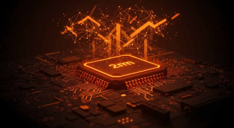 Chip IA de 2nm diseñado por Dishan Technology en China, mostrando innovación tecnológica y competencia con NVIDIA en semiconductores y startups IA.