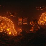 Exploración minera con inteligencia artificial y drones en un escenario futurista, representando la integración vertical de Earth AI y su impacto en la cadena de suministro de minerales críticos.