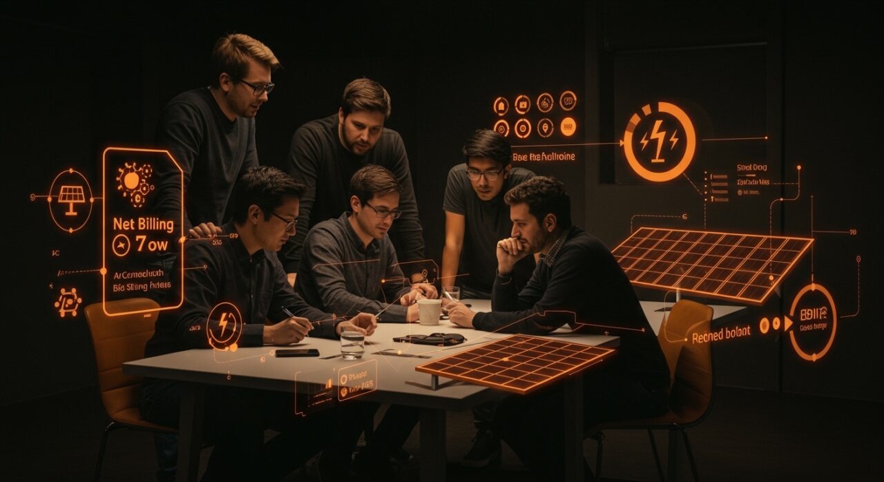 Equipo de startup chilena Edify colaborando en modelo hyperlean de eficiencia energética y paneles solares sin costo inicial.