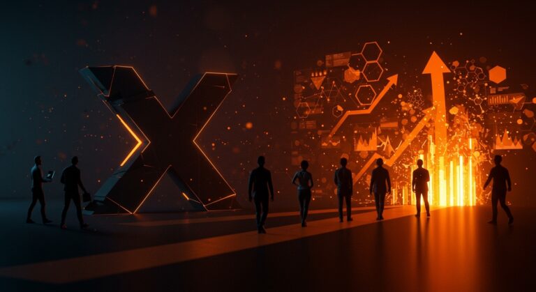 Éxodo digital de la plataforma X representado por profesionales tech migrando hacia nuevas alternativas, reflejando cambios en estrategias digitales y tendencias de mercado.