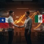Startup chilena SaaS eGenya expandiéndose en México con socio local en facility management, simbolizando internacionalización y gestión operativa con software.