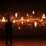 Líder tecnológico ante una interfaz digital transformada por agentes de IA en el futuro del software y automatización empresarial.