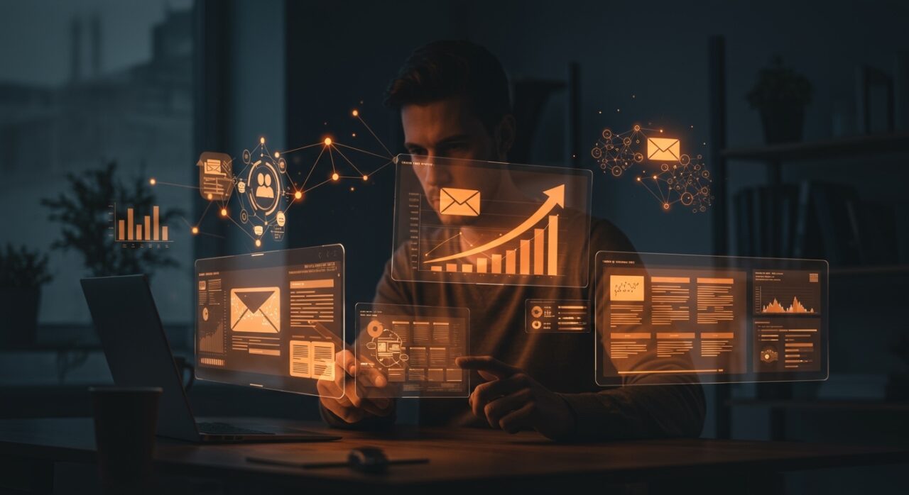 Herramientas de email marketing 2026 mostrando métricas y estrategias visuales para boletines digitales innovadores.