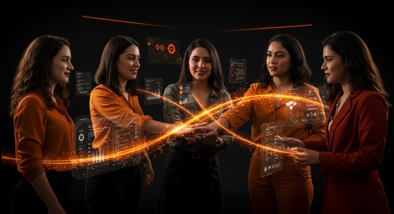 Mujeres emprendedoras e inversoras en América Latina impulsando la tecnología y la inteligencia artificial en el emprendimiento femenino.