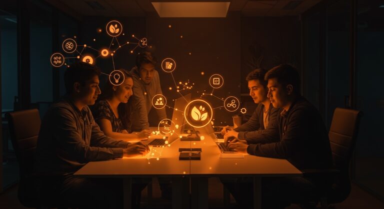 Emprendedores colaborando en incubadora con capital semilla en Perú, mostrando el ecosistema startup y programas de ProInnóvate.