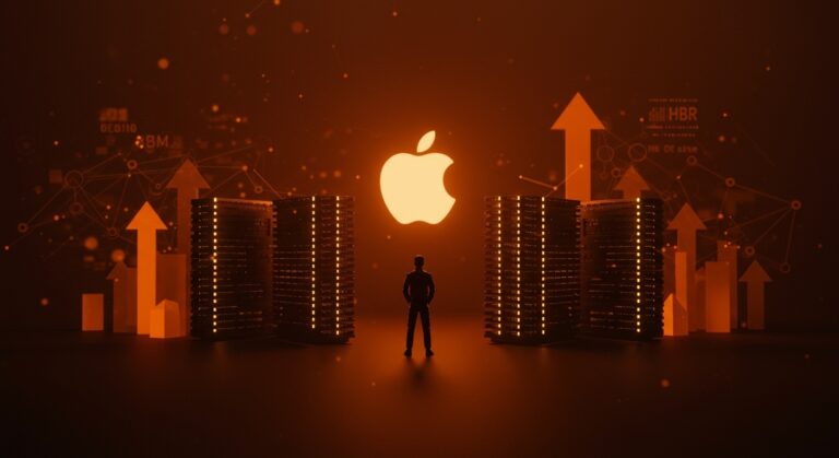 Representación visual de la escasez de RAM 2026 con hiperescaladores priorizados y disponibilidad de memoria DDR5 para Apple en contexto de inteligencia artificial.