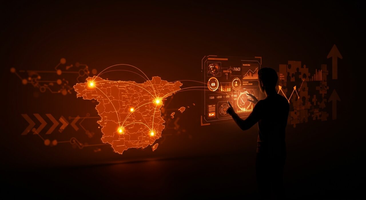 Déficit comercial entre España y China ilustrado con rutas digitales y cadenas de suministro para startups y mercado internacional.