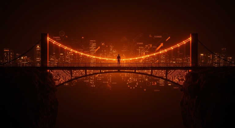 Puente digital entre España y China representando relaciones comerciales y estratégicas en la UE con influencias geopolíticas.