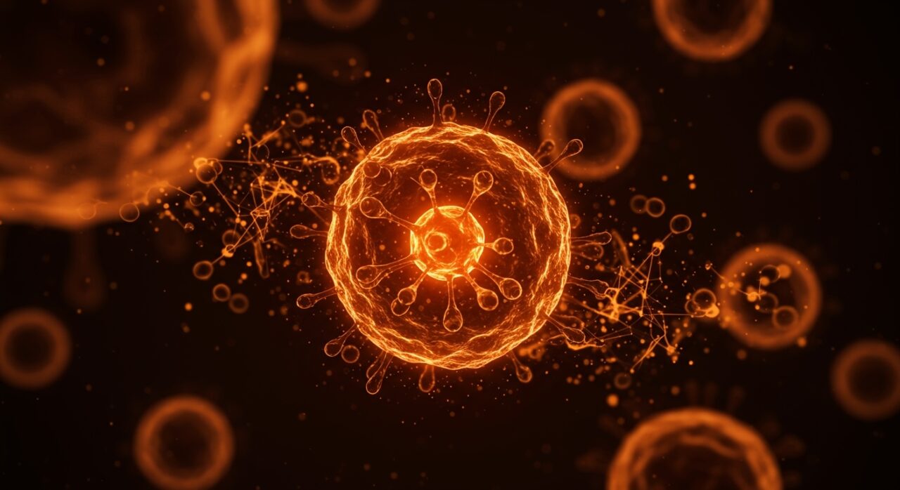 Visualización de vesículas extracelulares F-ApoEV destacando la huella de la muerte celular y su potencial en biotecnología y terapias médicas.