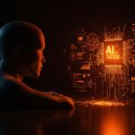 Representación artística de la fatiga de la IA mostrando desconexión emocional y automatización humanizada en la experiencia de usuario digital.