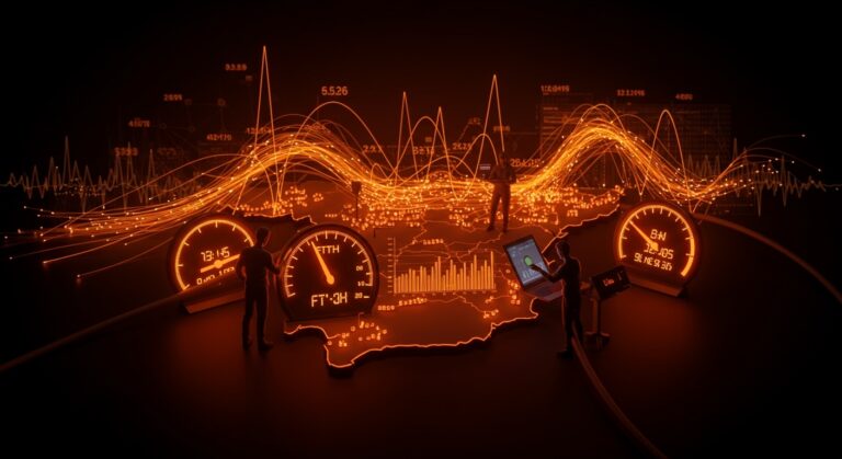 Cobertura de fibra óptica en España 2026 para startups tecnológicas, mostrando velocidad de internet y comparativa de operadores.