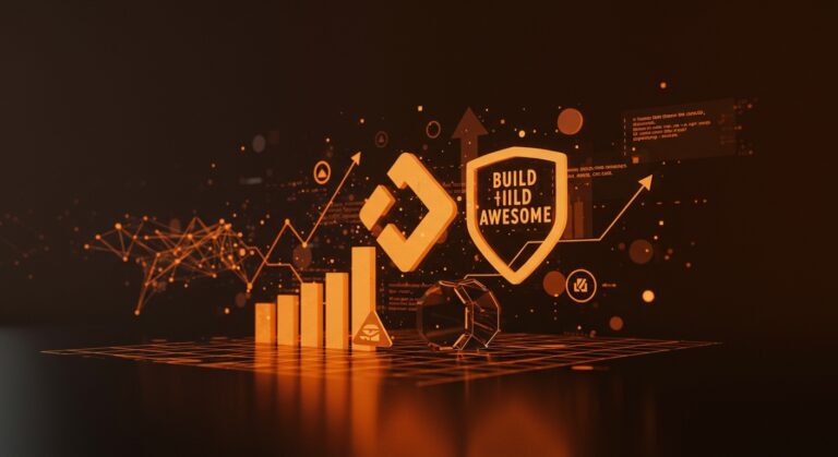 Rebranding de Eleventy a Build Awesome con metáforas visuales de sostenibilidad y comunidad open source en tecnología startup.