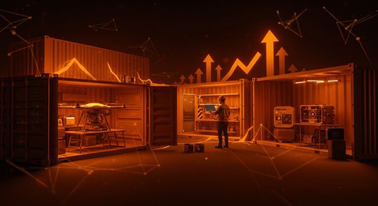 Fundador de hardware inspeccionando componentes de drones en fábricas modulares en contenedores tras levantar 82M de funding.