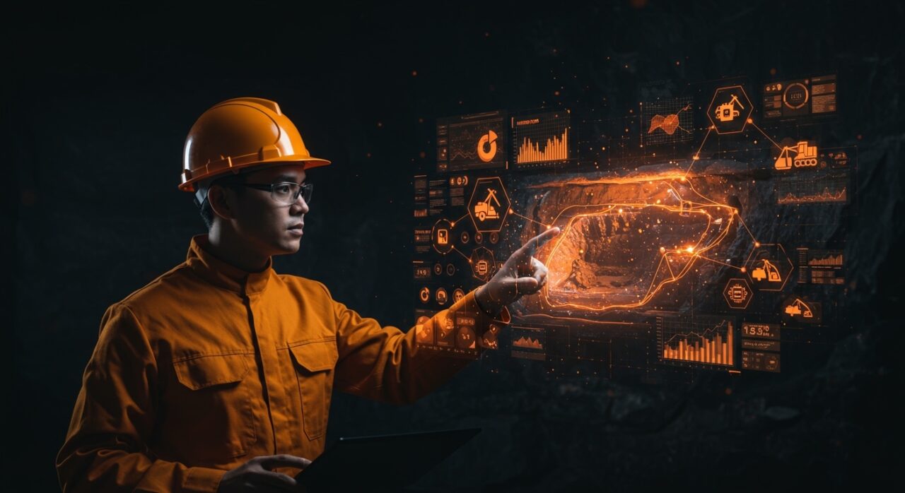 Tecnología de minería con inteligencia artificial y datos en tiempo real para automatización y monitorización eficiente en minería.