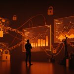 SaaS founder frente a un panel digital con metáforas visuales de privacidad y cumplimiento de CCPA en startups tecnológicas.