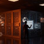 Infraestructura de inteligencia artificial y financiación startup representadas con un centro de datos futurista y hologramas del acuerdo multimillonario de FluidStack y Anthropic.