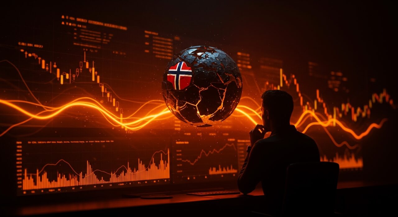 Pérdida del fondo soberano noruego en Q1 2026 reflejada en gráficos financieros y fundador contemplando el impacto en tecnología y gestión de capital.