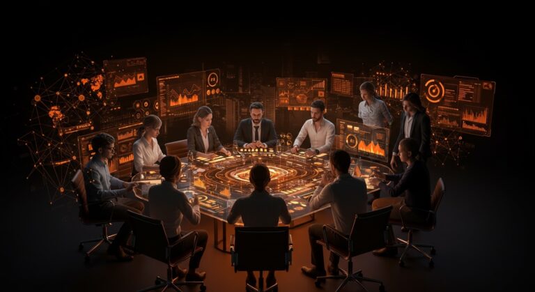 Equipo de expertos en inteligencia artificial integrando soluciones de auditoría automatizada en consultoría financiera con tecnología avanzada.