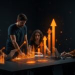 Fundings de startups españolas en 2026 con inversores y crecimiento representado en un entorno colaborativo y tecnológico en tonos naranja y negro.