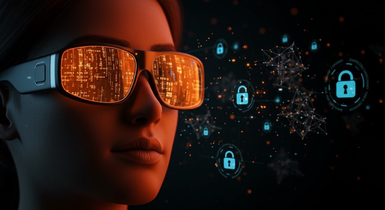 Persona con gafas inteligentes destacando riesgos de privacidad y ética en IA para startups en Latam.