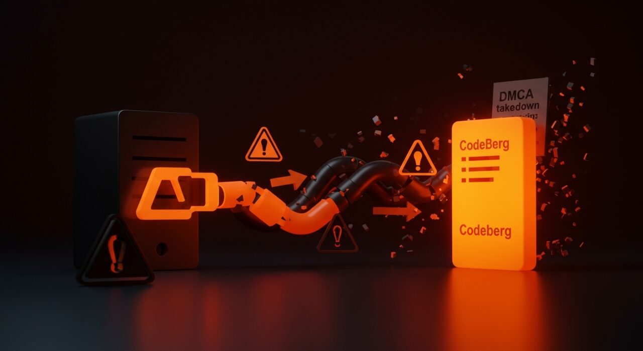 Migración del scraper open source gallery-dl de GitHub a Codeberg tras aviso DMCA, ilustrando riesgos legales en proyectos tech.