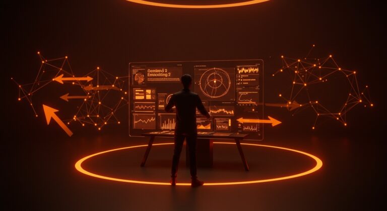 Visualización futurista de Google Gemini Embedding 2 mostrando embeddings multimodales en 100 idiomas y comparación de precios para startups de IA.