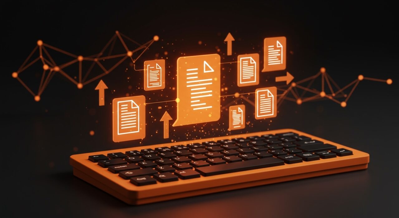 Interfaz digital futurista mostrando generación automática de archivos con IA Gemini para startups en Google Workspace.