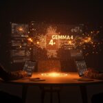 Equipo startup trabajando con la inteligencia artificial abierta Gemma 4 de Google, mostrando innovación multimodal con licencia Apache 2.0.