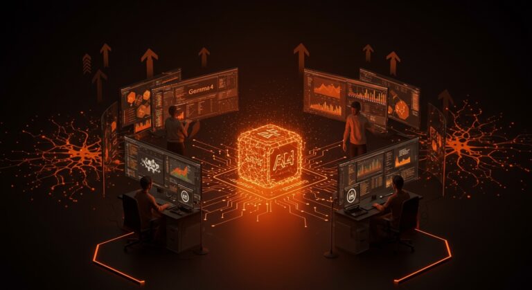 Google Gemma 4 IA open source con licencia Apache 2.0 mostrando modelos multilenguaje y edge para desarrolladores en un entorno tecnológico futurista.