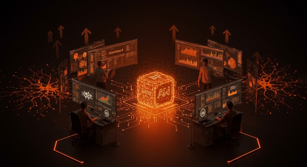 Google Gemma 4 IA open source con licencia Apache 2.0 mostrando modelos multilenguaje y edge para desarrolladores en un entorno tecnológico futurista.